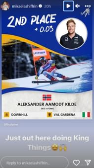 Mikaela Shiffrin's Instagram story (Image via Instagram)